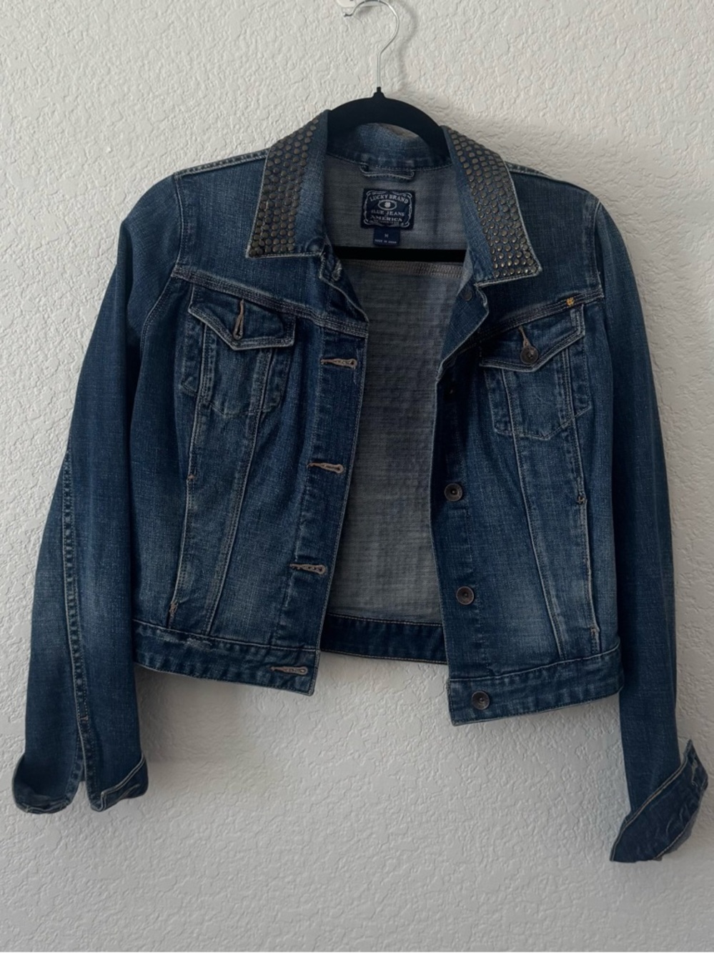 Lucky Brand Dark Blue Stud-Embellished Denim Jacket